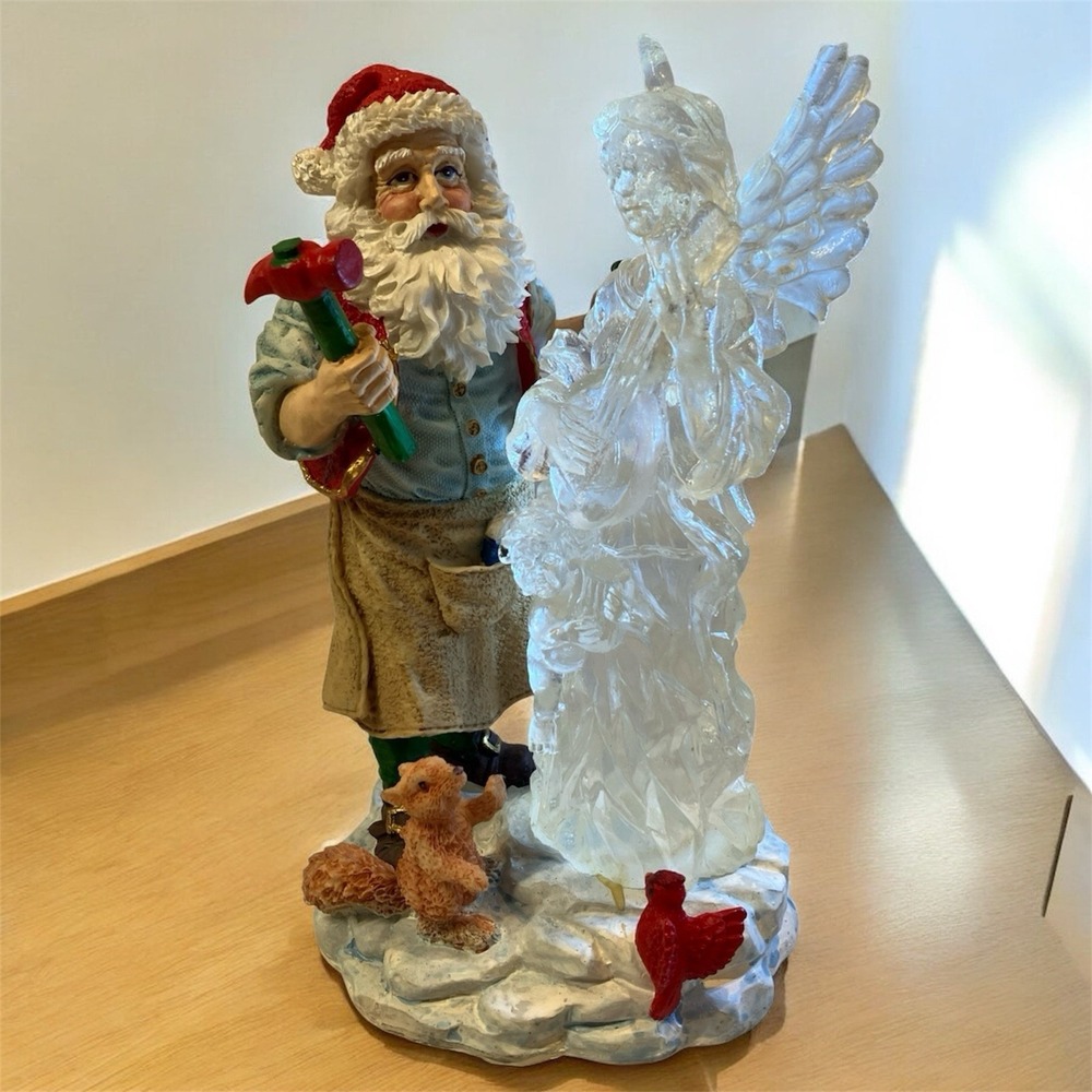 Vtg Santa Claus Carving Ice Angel Figurine Resin Christmas Decor Squirrel Bird